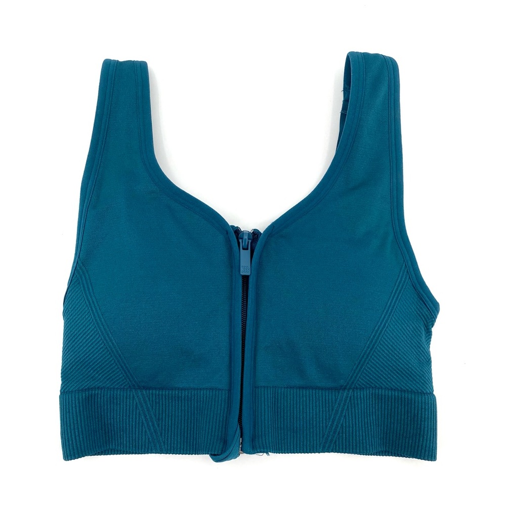 NWT All in Motion Dusty Blue Seamless Zip Front Sports Bra Size Small